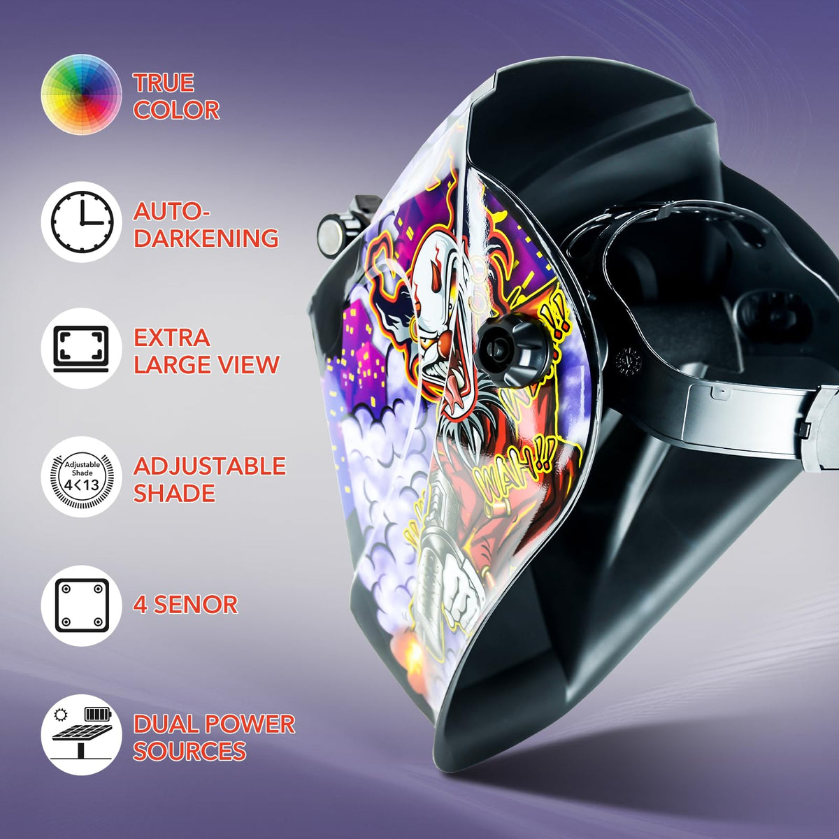 Auto Darkening Solar Powered Welding Helmet with 4 Arc Sensor X319634
