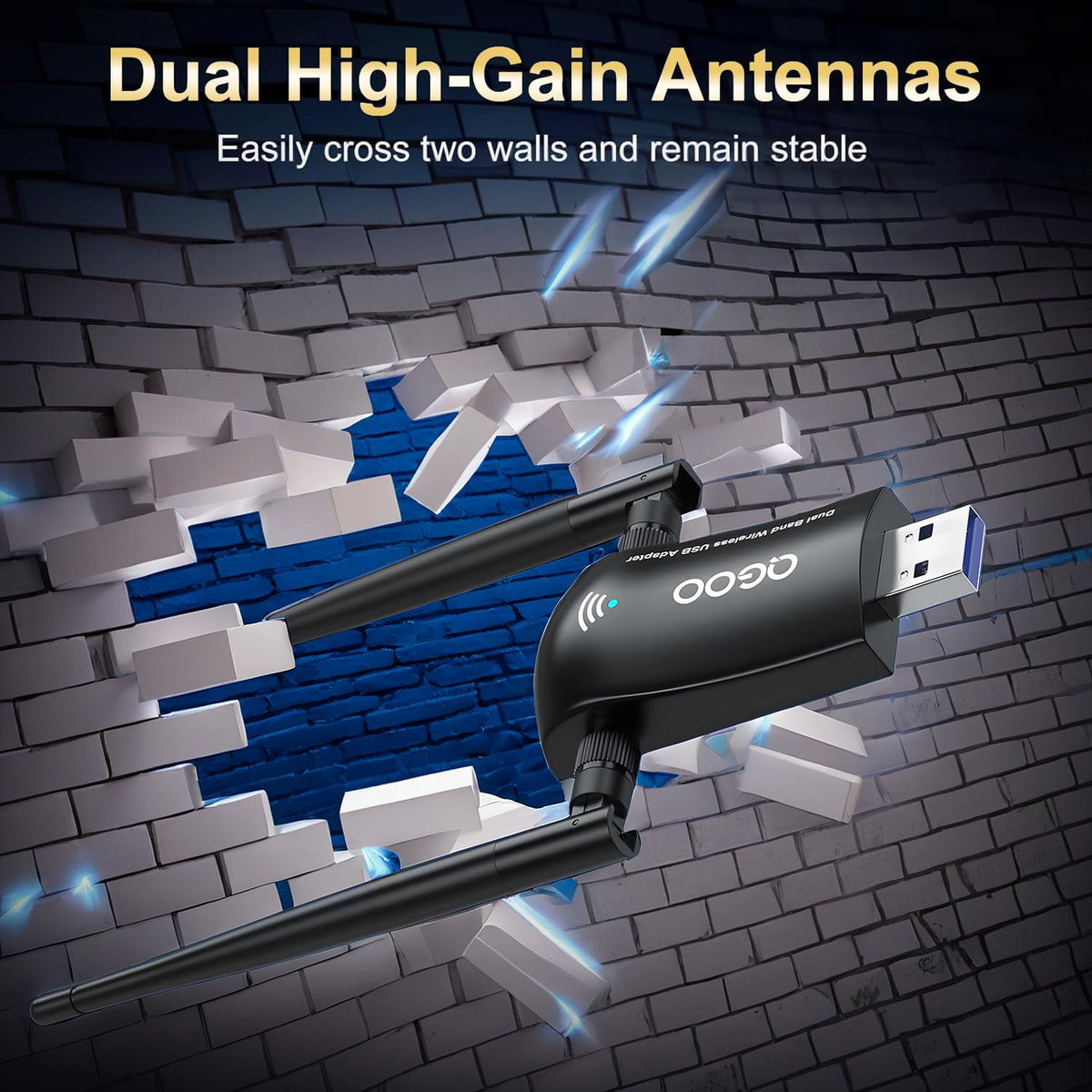 Wireless AC1300Mbps USB 3.0 WiFi Adapter with 5dBi Dual Antennas E404932