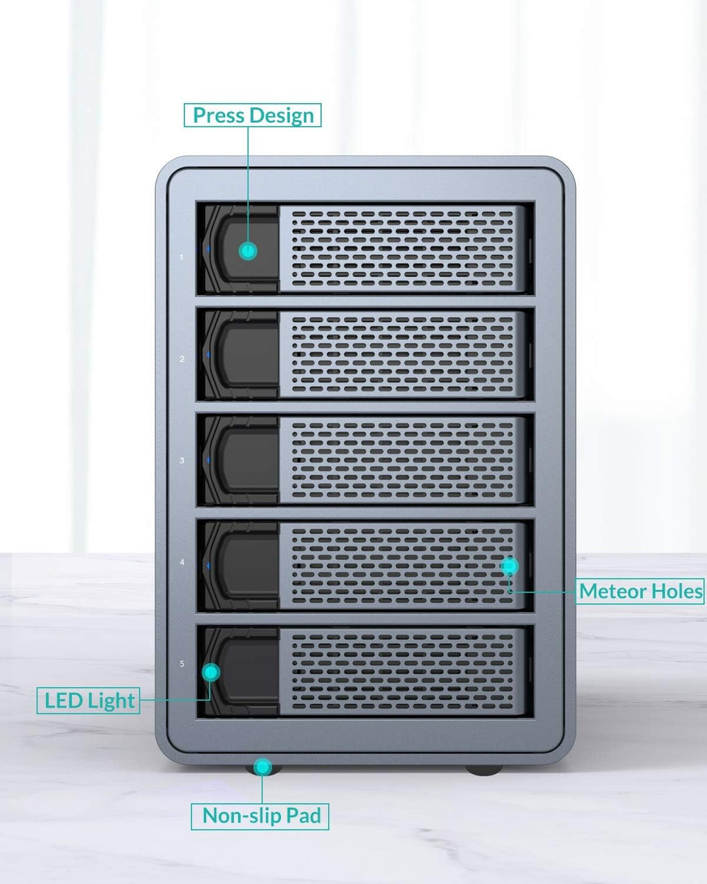 5 Bay Aluminum USB3.0 RAID Hard Drive Enclosure H567