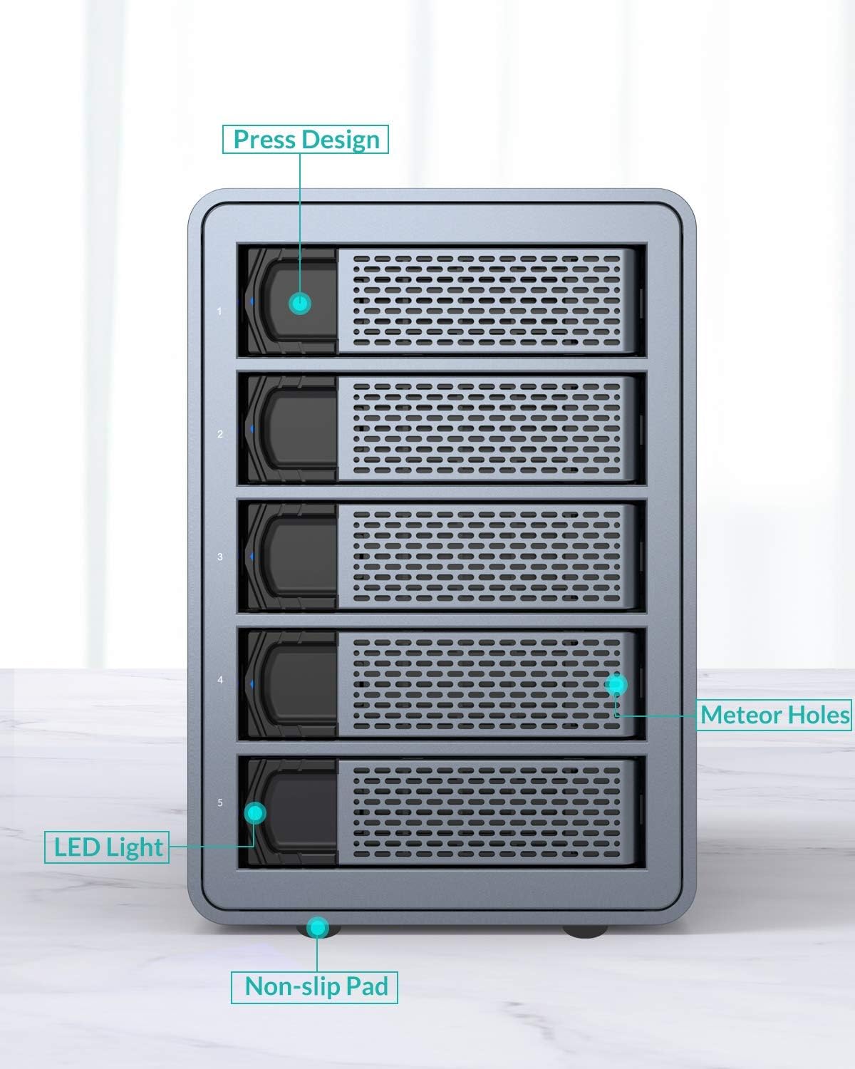 5 Bay Aluminum USB3.0 RAID Hard Drive Enclosure H567