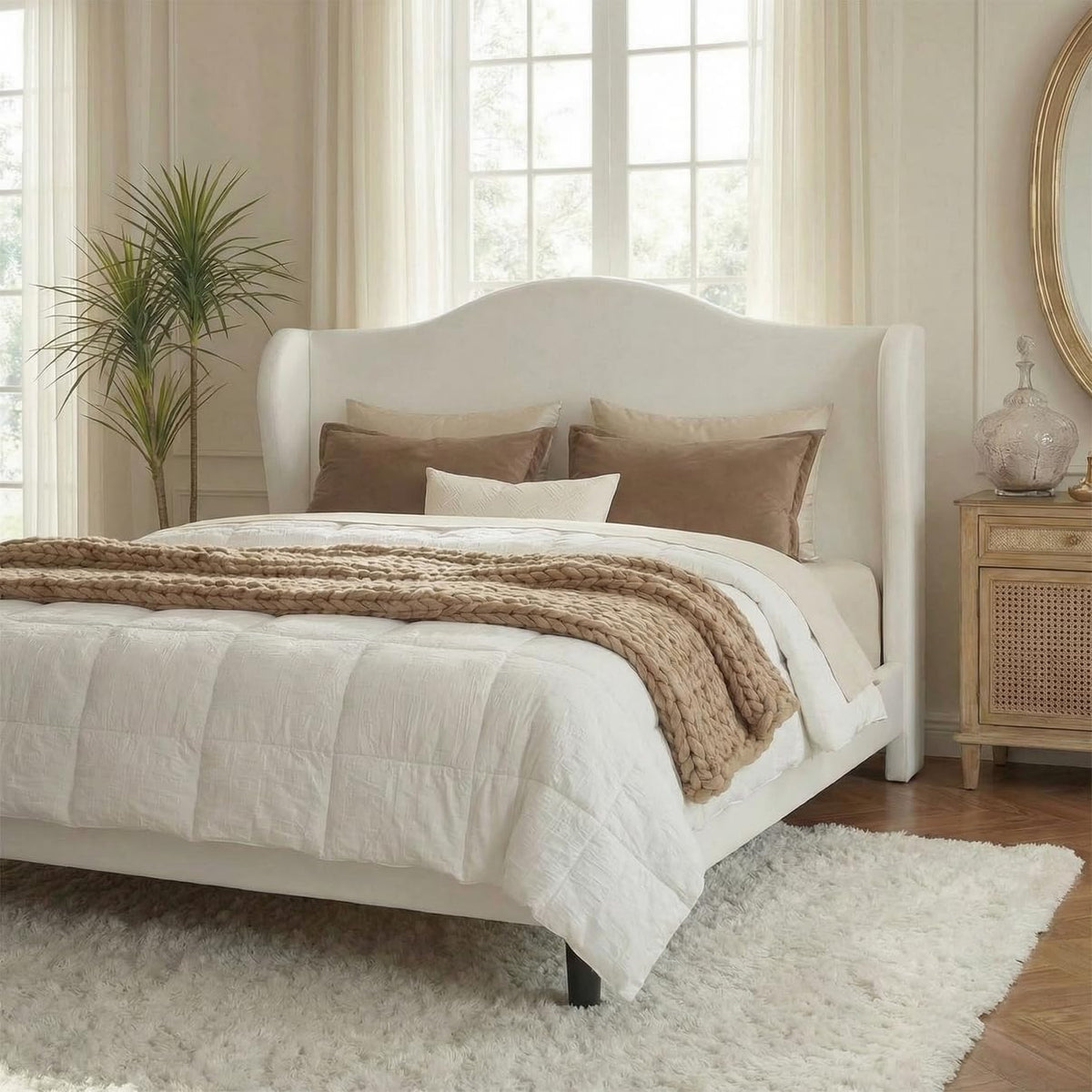 Queen Size White Velvet Bed Frame V181239