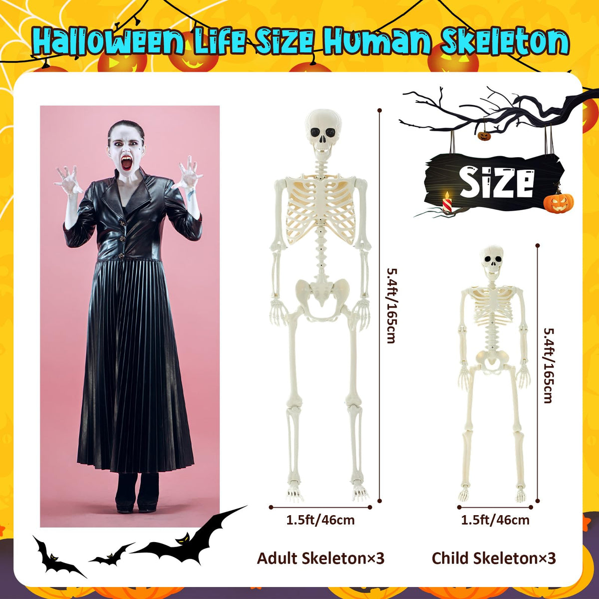 6 Pack Halloween Skeletons 3 5.4ft 3 3ft B432860