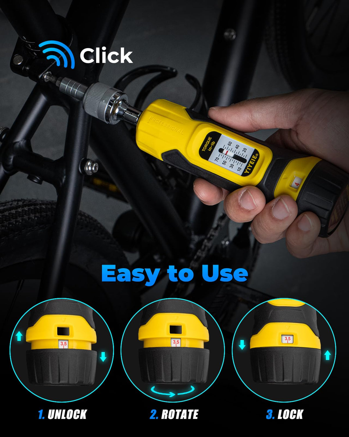 1/4" Ratchet Torque Screwdriver, 10-70 in-lbs, S2 Hex Bits M9372
