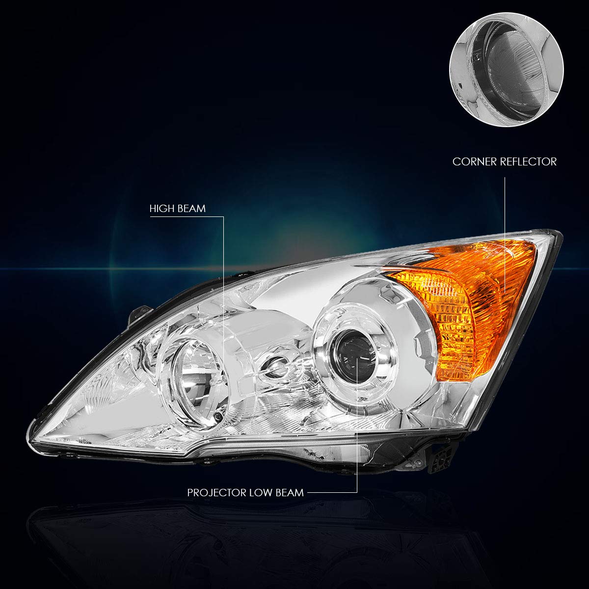 Projector Headlights Assembly with Chrome Housing Amber Corner P5991