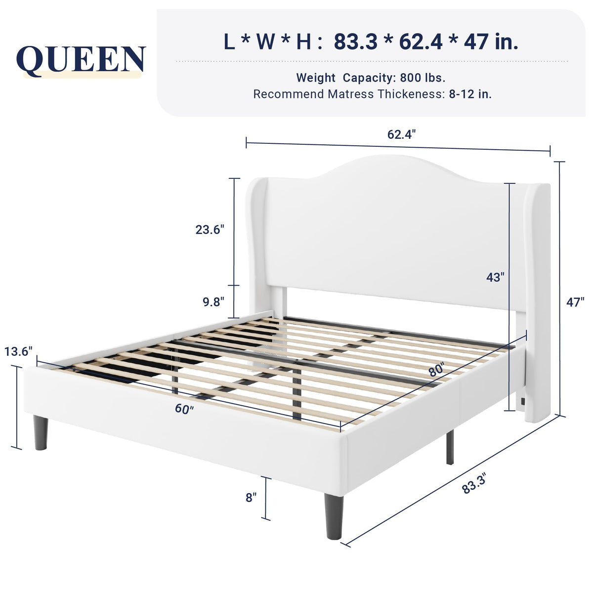 Queen Size White Velvet Bed Frame V181239