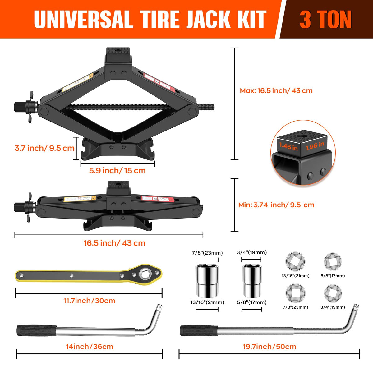 3 Ton Portable Scissor Jack with Lug Wrench K682