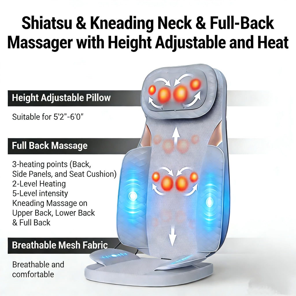 Gray Shiatsu Massage Chair Pad with Heat T289908