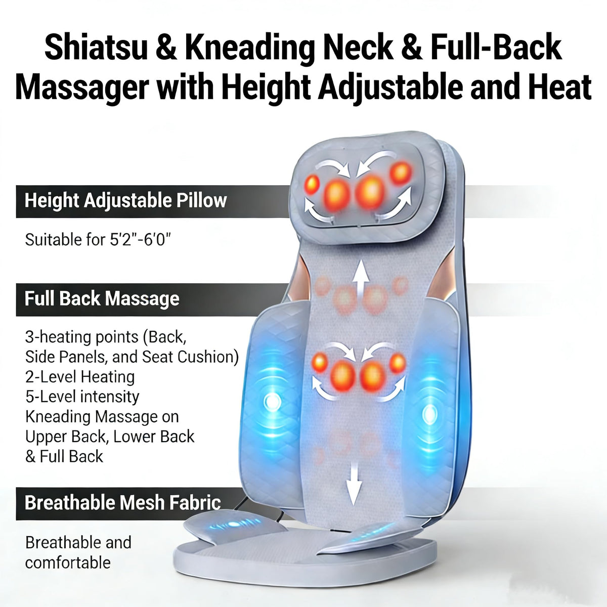 Gray Shiatsu Massage Chair Pad with Heat T289908