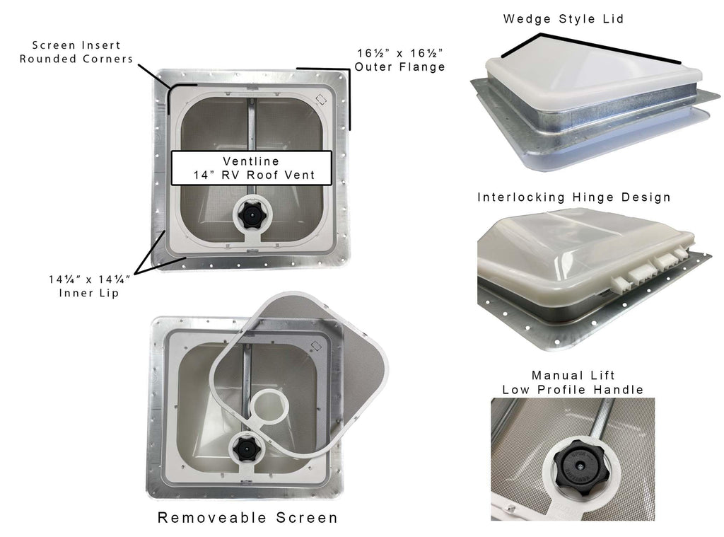 Non Powered RV Roof Vent White Lid O1805
