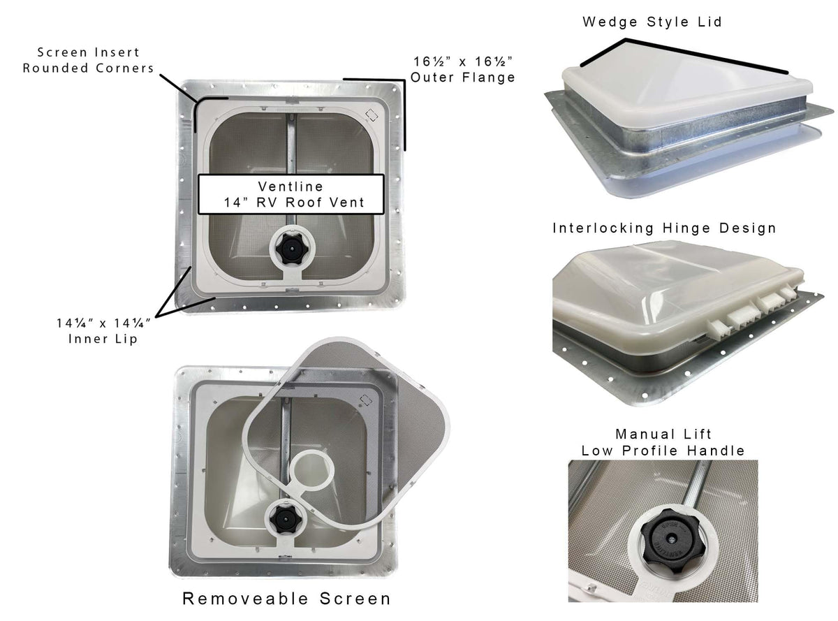 Non Powered RV Roof Vent White Lid O1805