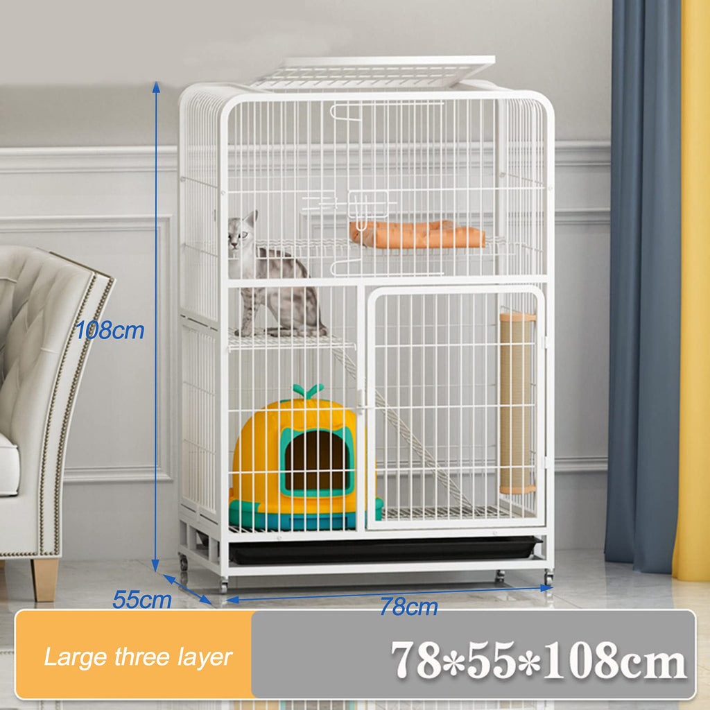 Large 3-Tier Metal Wire Cat Cage with Hammock and Casters K65353