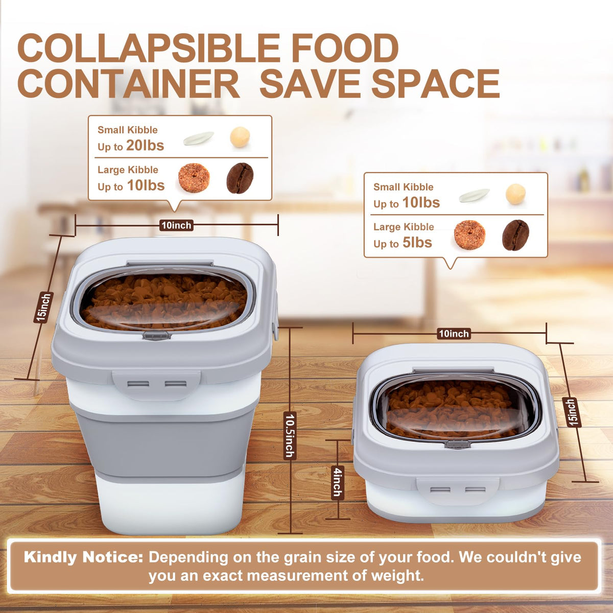 Collapsible Dog Cat Food Storage Container with Scoop Grey F557