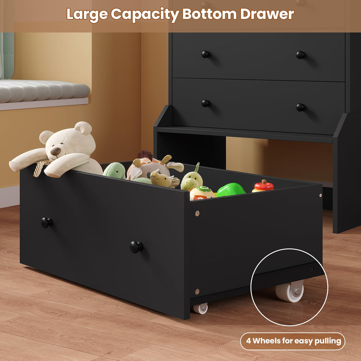 6 Drawer Tall Black Dresser N5852