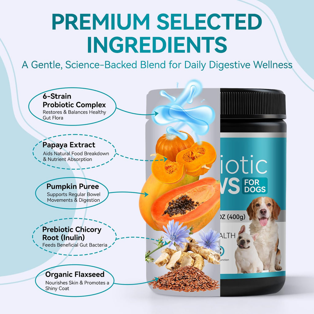 Probiotics for Dogs, 200 Soft Chews with Digestive Enzymes and Prebiotics W74836