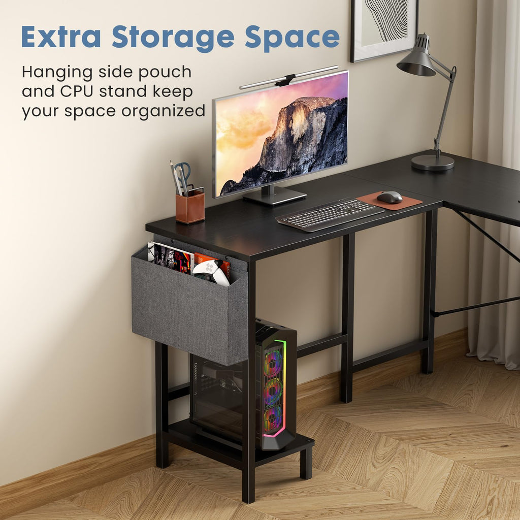 L Shaped Computer Corner Desk with PC Stand, Black K278