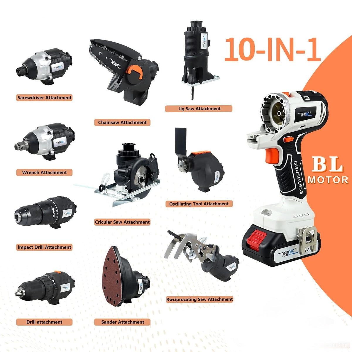 Cordless Brushless Power Tool Combo Kit 10 in 1 J2444