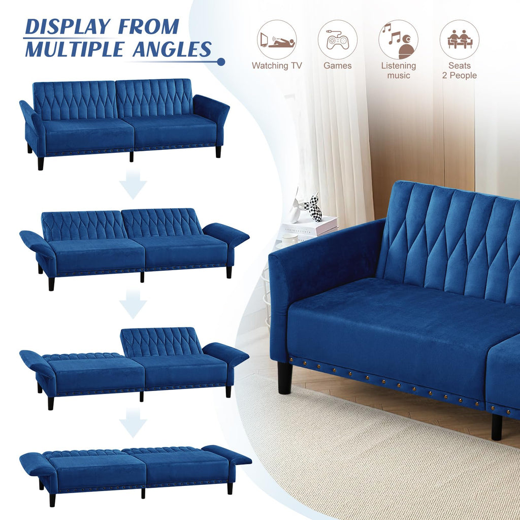 Blue Velvet Sofa Bed Q398080
