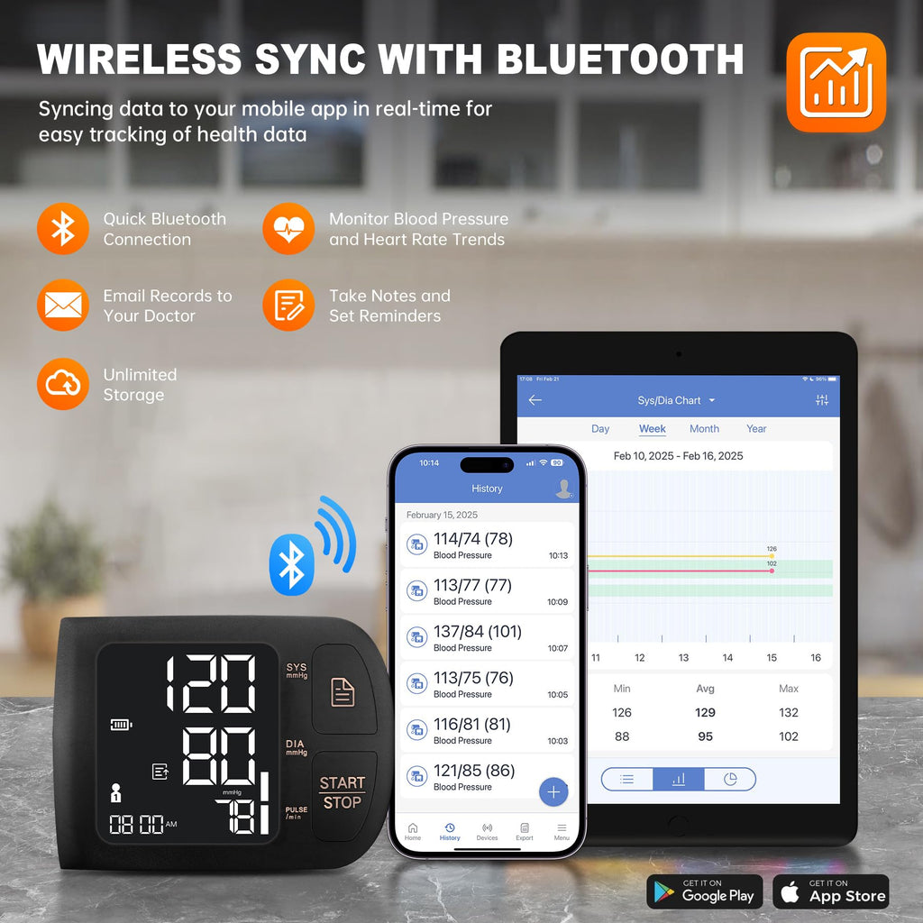 Blood Pressure Monitor Bluetooth with Carrying Case, Black L60398