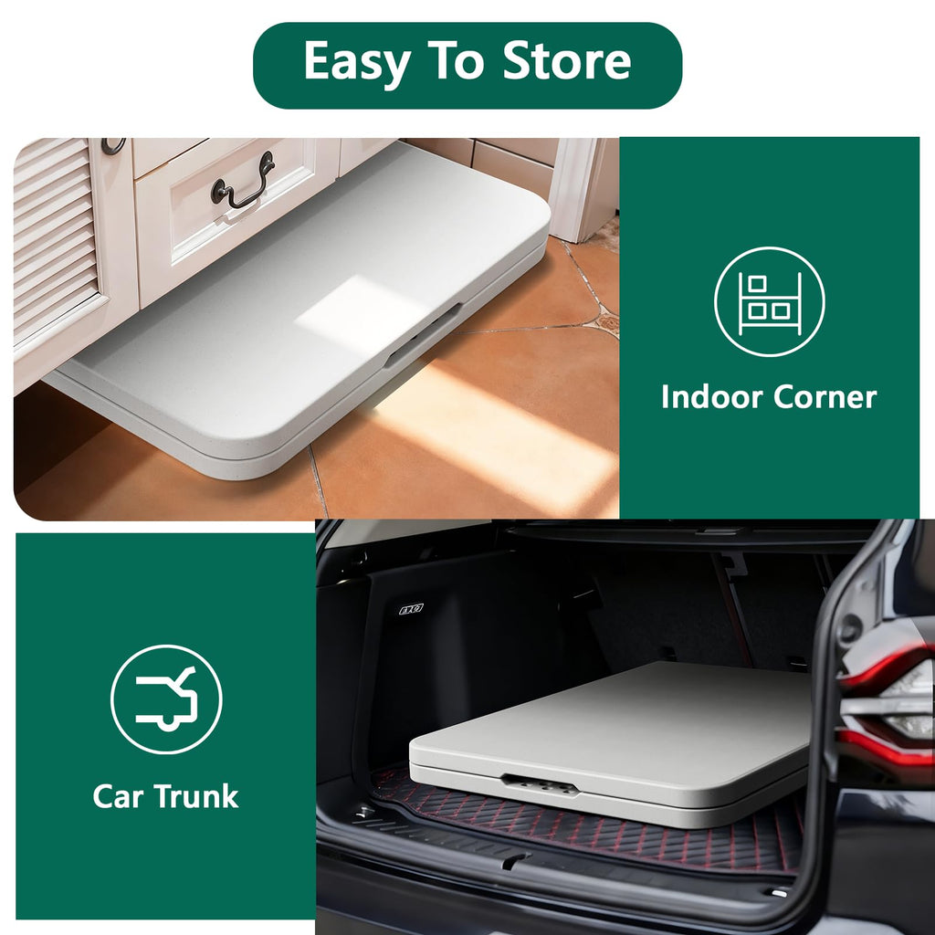 6FT Folding Table, Heavy Duty Plastic Utility Table with Handle, White, 2 Pack P349