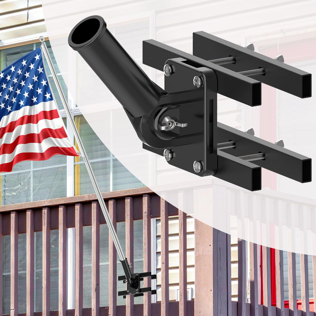 White Flagpole Mount for Round and Square Railing K59957