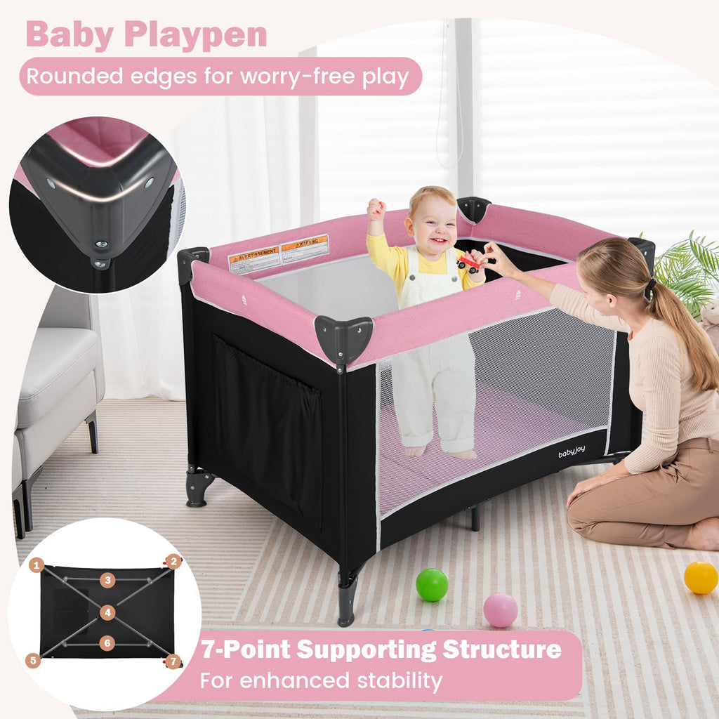 3 in 1 Pink Pack and Play Baby Crib Bassinet S708