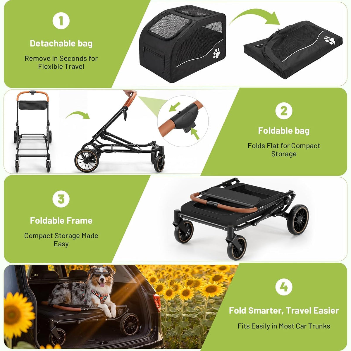 Foldable Dog Stroller for Large Dogs up to 110lbs P909100