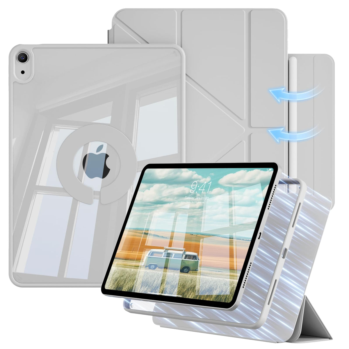 Clear Case for iPad Air 11 inch & 10.9" with Pencil Holder, Gray X9304