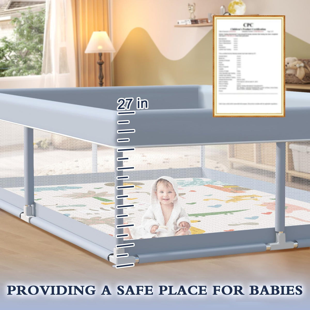 65 x 50 Inch Baby Playpen with Mat C59985