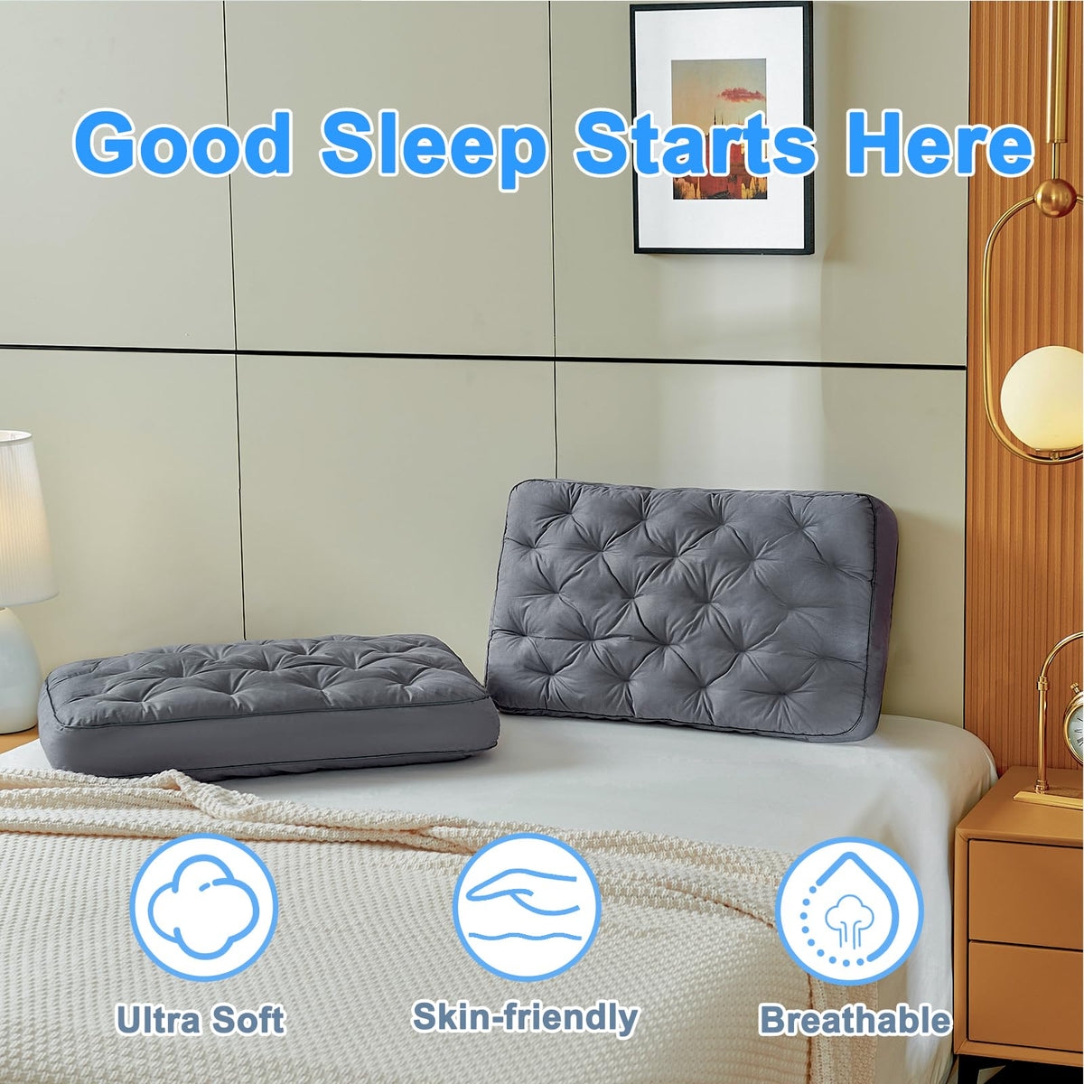 King Size Set of 2 Cotton Bed Pillow C561571