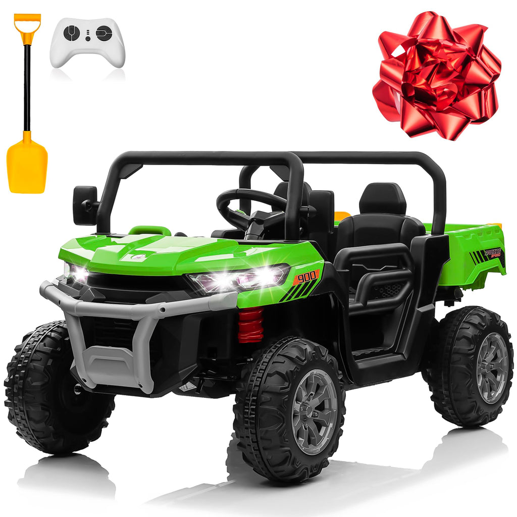 24V 4WD Ride on Truck Car with Dump Bed, 2 Seaters, Remote Control, Green A975