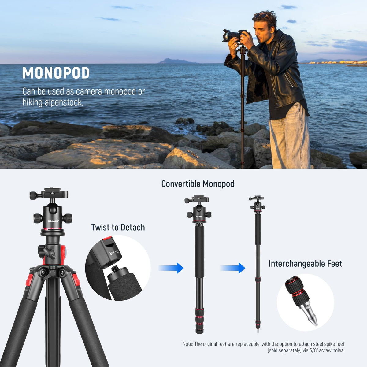 72 Inch Camera Tripod Monopod with Ball Head S3133