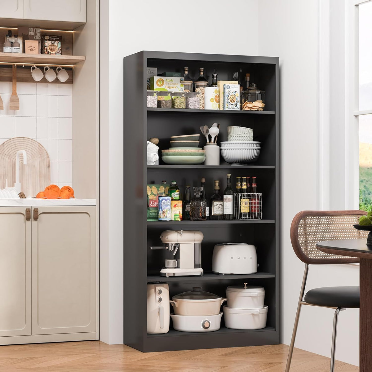 Black 5-Tier Adjustable Metal Bookshelf V7735