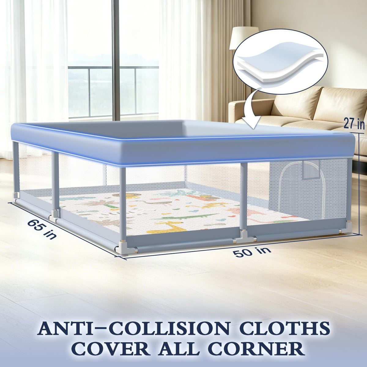65 x 50 Inch Baby Playpen with Mat C59985