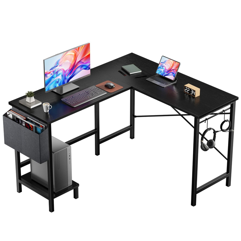 L Shaped Computer Corner Desk with PC Stand, Black K278