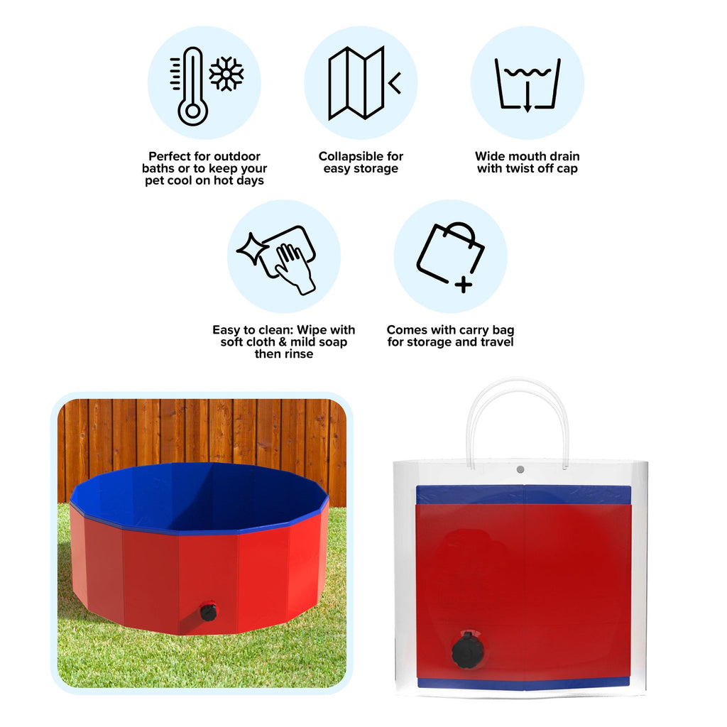 Foldable 30.5x12in PVC Dog Pool with Drain E2872