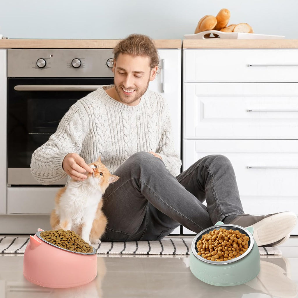 7 Pcs Stainless Steel Raised Cat Food Bowl O448
