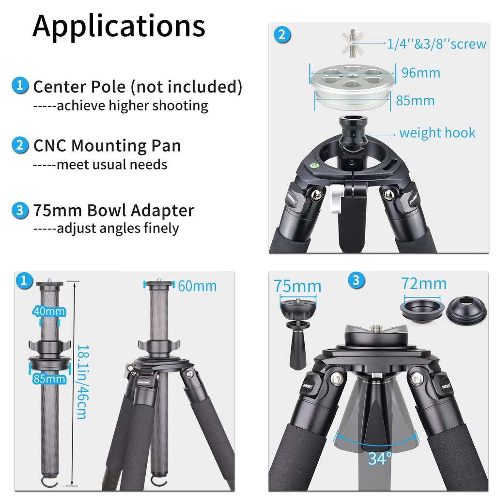 Carbon Fiber Heavy Duty Tripod with 75mm Bowl Adapter 63 inch Black T267964