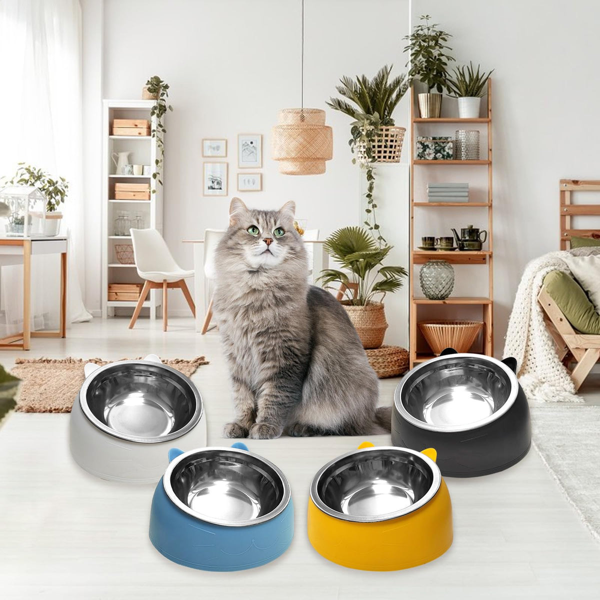 7 Pcs Stainless Steel Raised Cat Food Bowl O448
