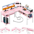 Pink L Shaped Desk with Power Outlets and USB Charging Ports D116920