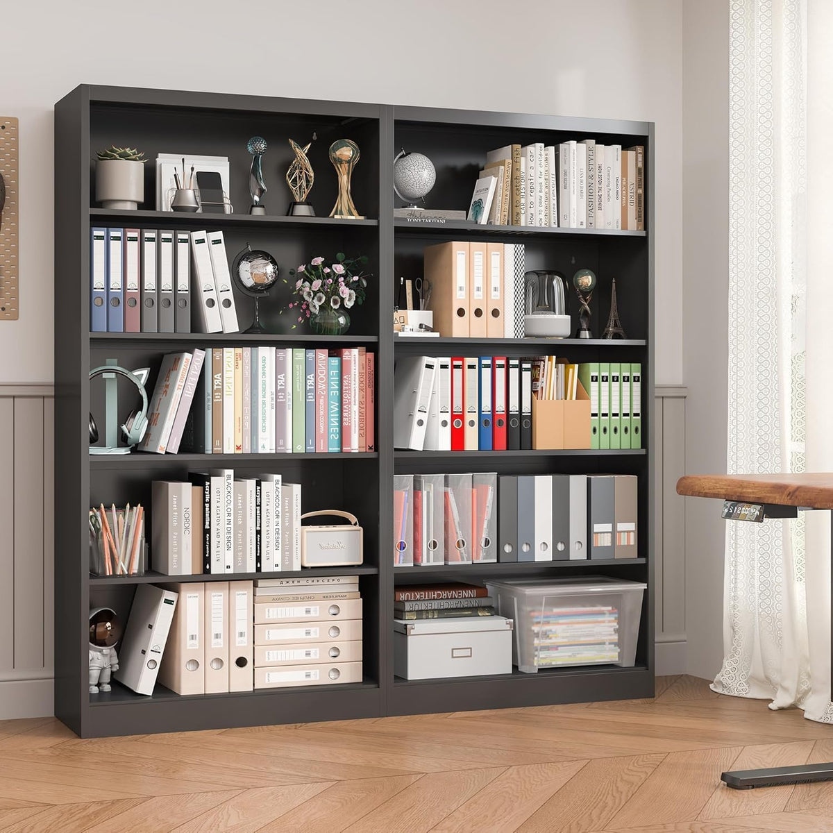 Black 5-Tier Adjustable Metal Bookshelf V7735