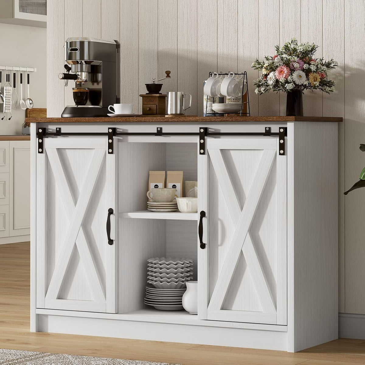 White 42 Inch Coffee Bar Cabinet V798