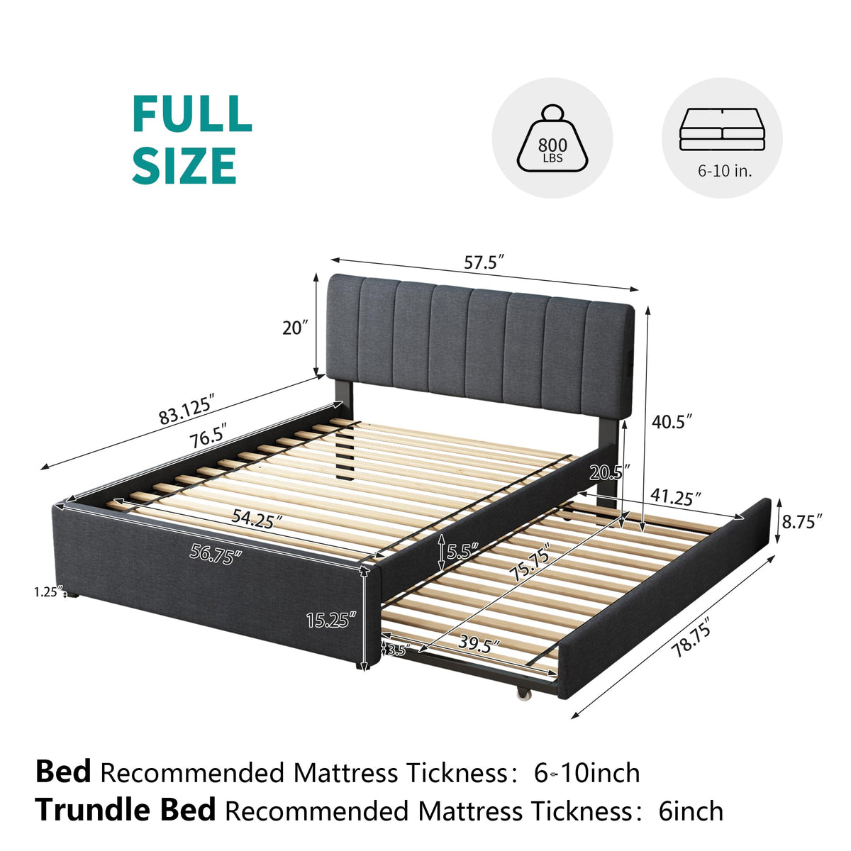 Full Size Upholstered Platform Bed with Trundle L486