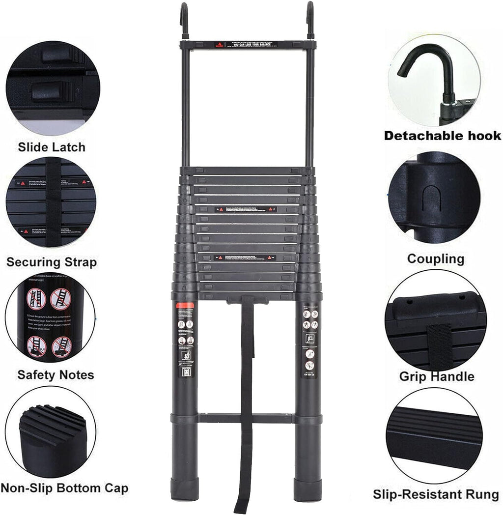 20.3ft Aluminum Telescoping Ladder with Roof Hooks C650197