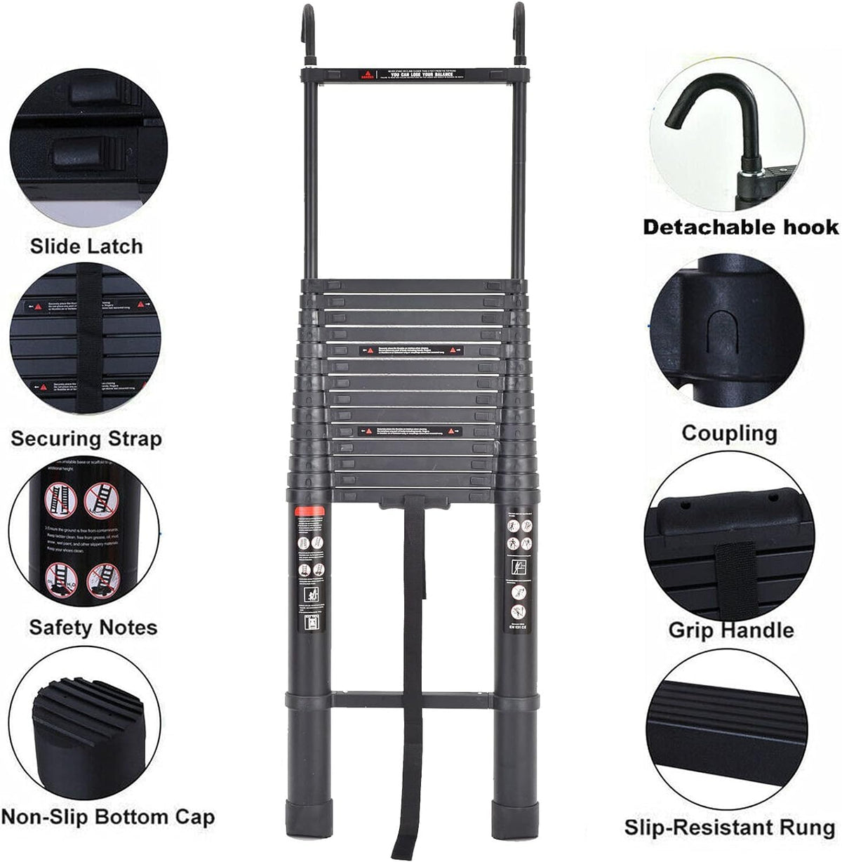 20.3ft Aluminum Telescoping Ladder with Roof Hooks C650197
