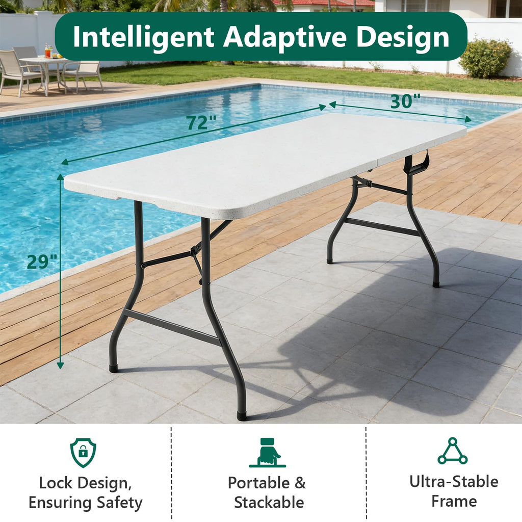 6FT Folding Table, Heavy Duty Plastic Utility Table with Handle, White, 2 Pack P349