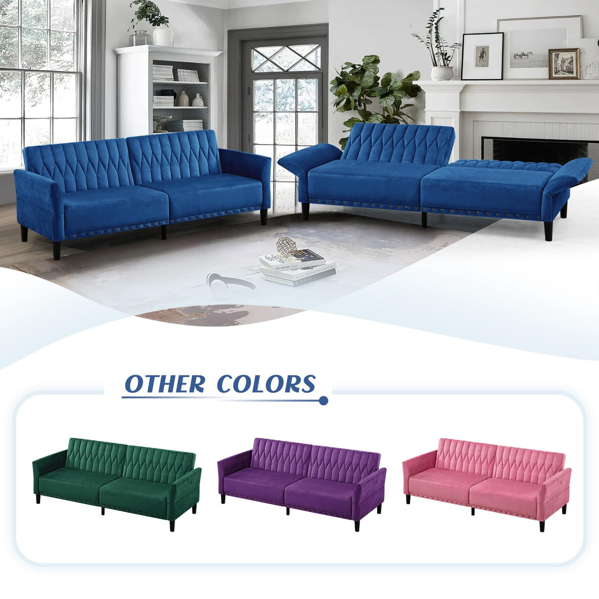 Blue Velvet Sofa Bed Q398080