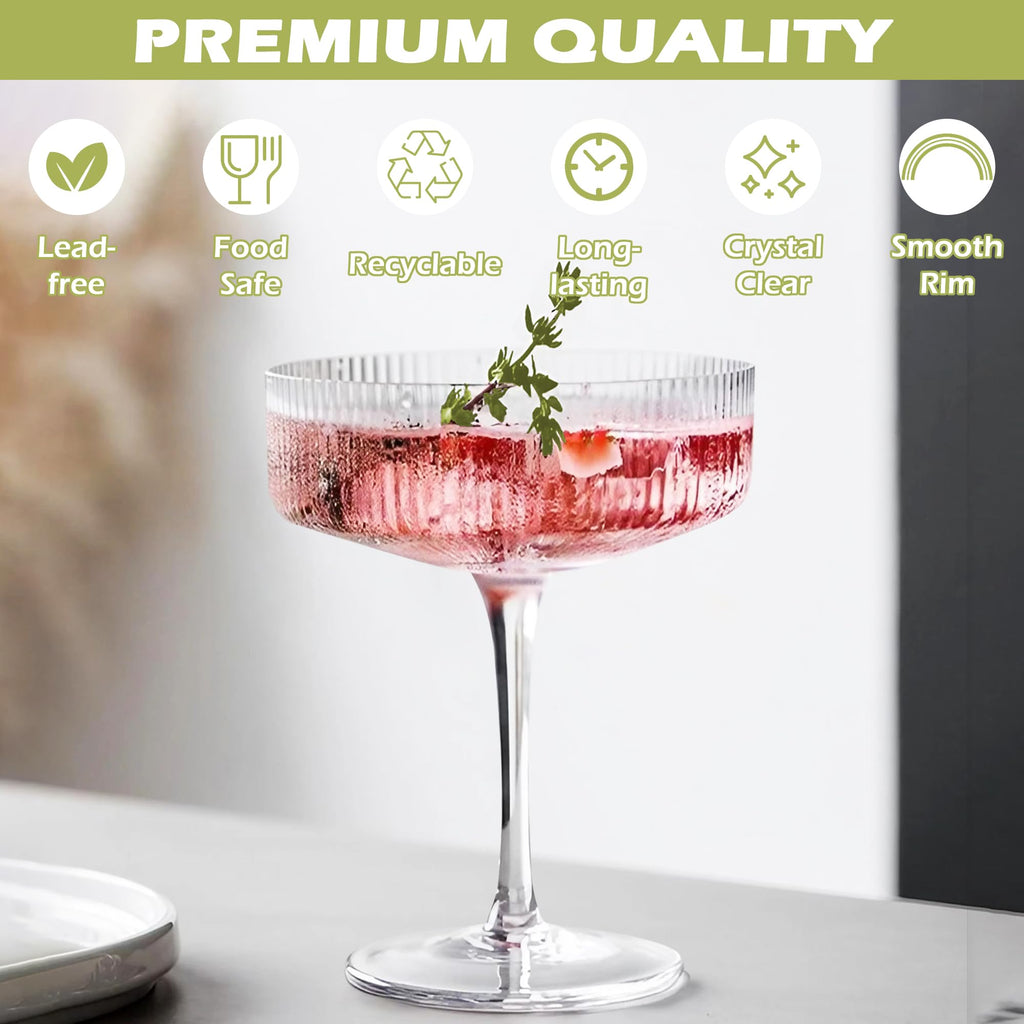 Champagne Coupe Glasses Set of 6, 8 oz Crystal Cocktail Glassware R883010