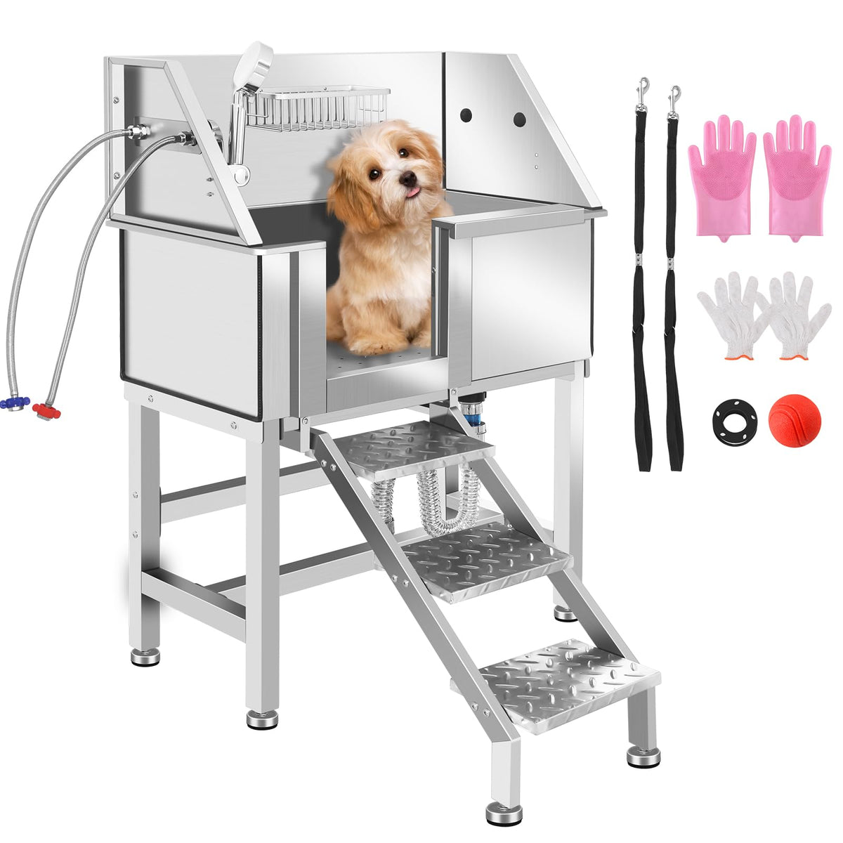 34 Inch Stainless Steel Dog Grooming Bathtub with Anti-Slip Stairs Q304