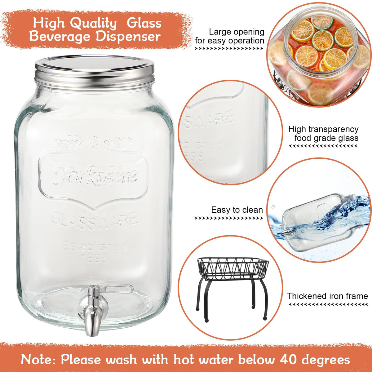 2 Pack 2 Gallon Glass Drink Dispenser with Stand H32557