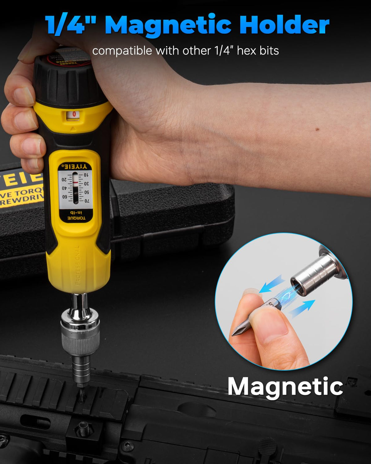 1/4" Ratchet Torque Screwdriver, 10-70 in-lbs, S2 Hex Bits M9372